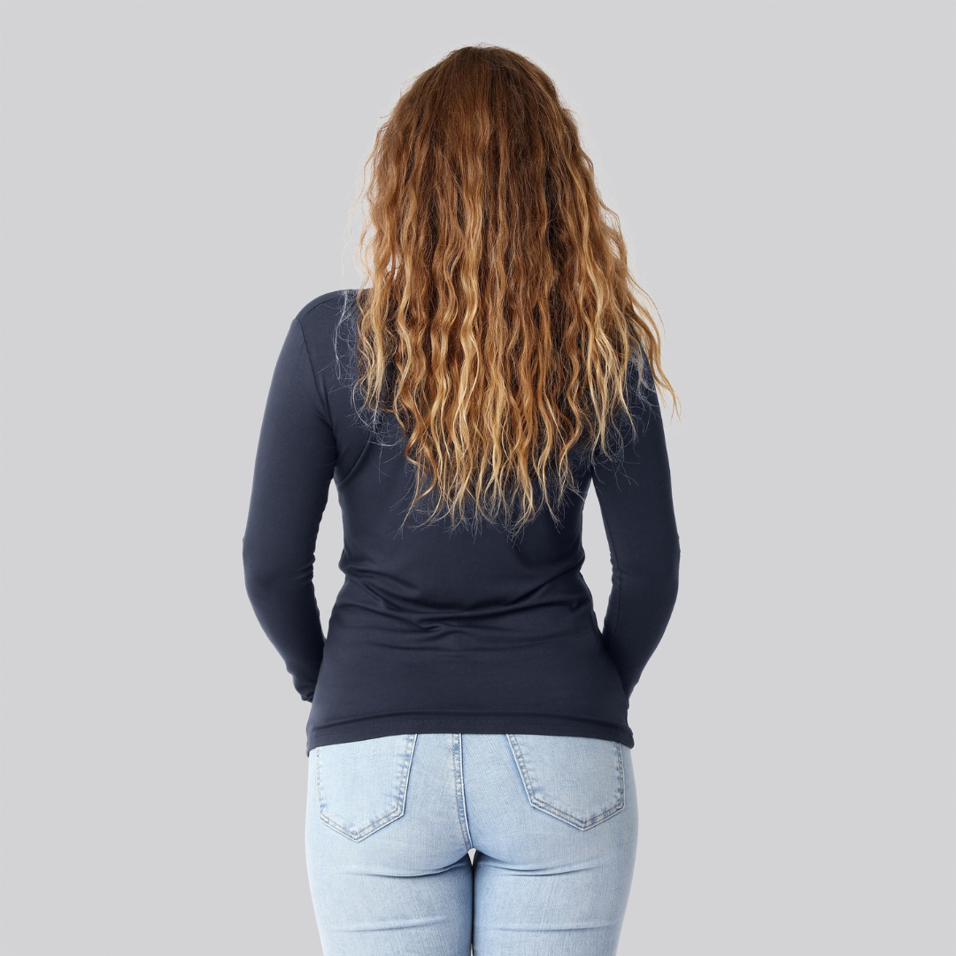 Bambus langærmet t-shirt i navy til damer