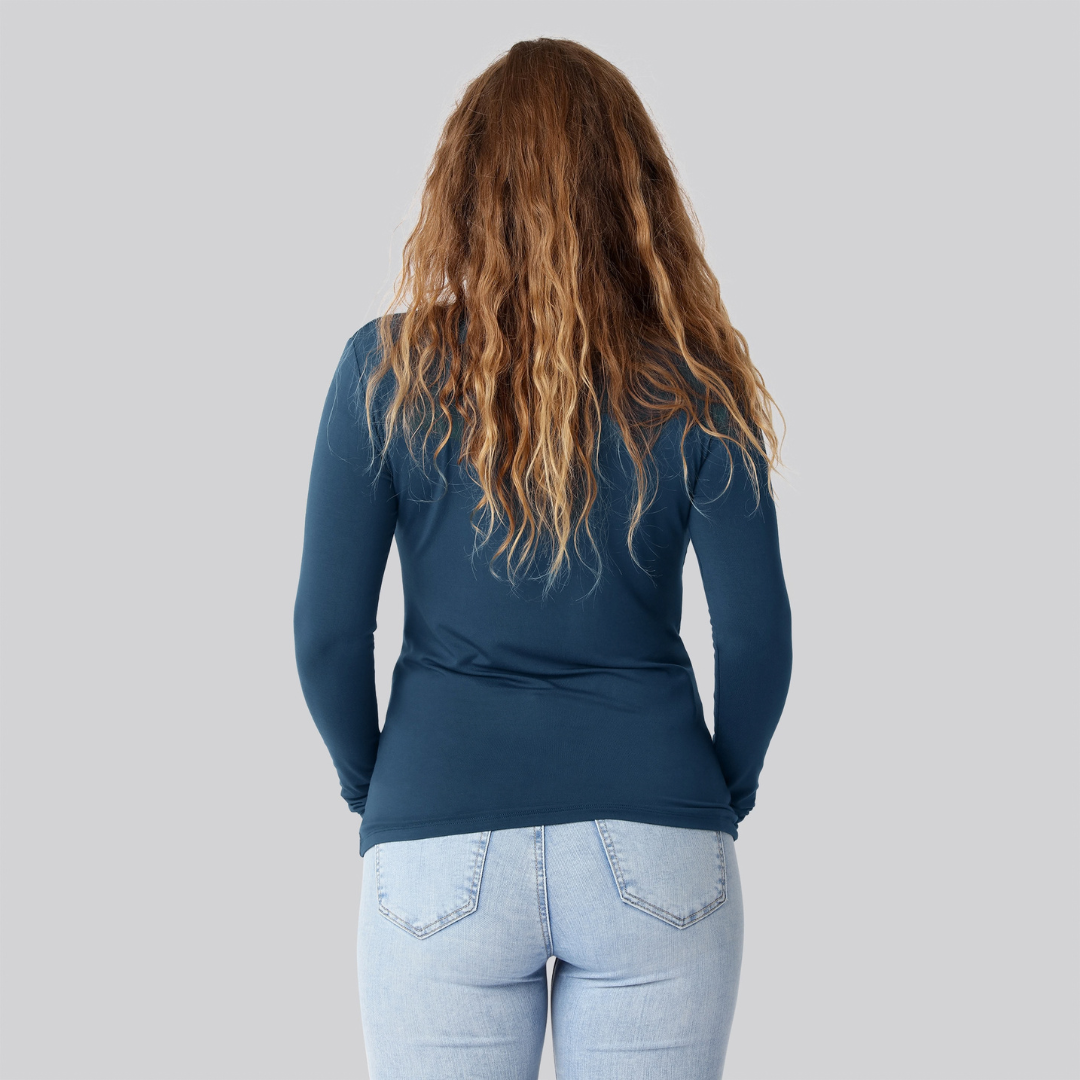 Bambus langærmet t-shirt i petroleumsblå til damer