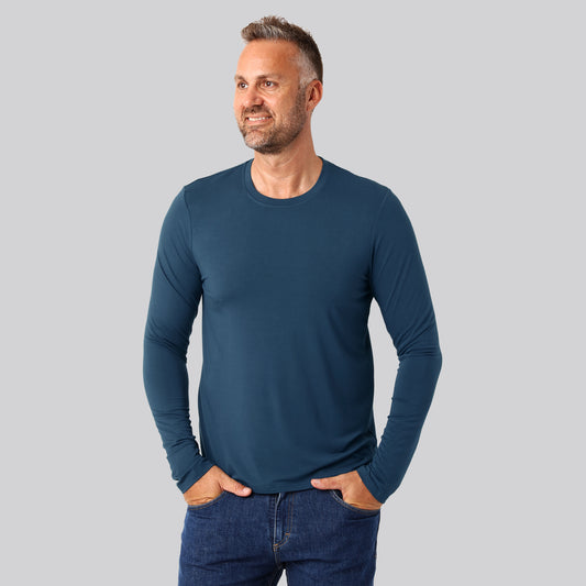 Bambus langærmet t-shirt petroleumsblå mænd