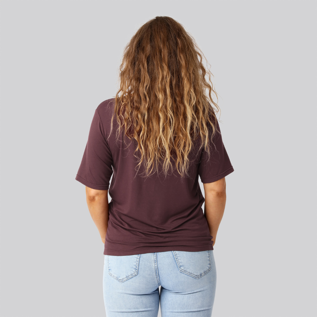 Bambus oversize t-shirt i bordeaux til damer