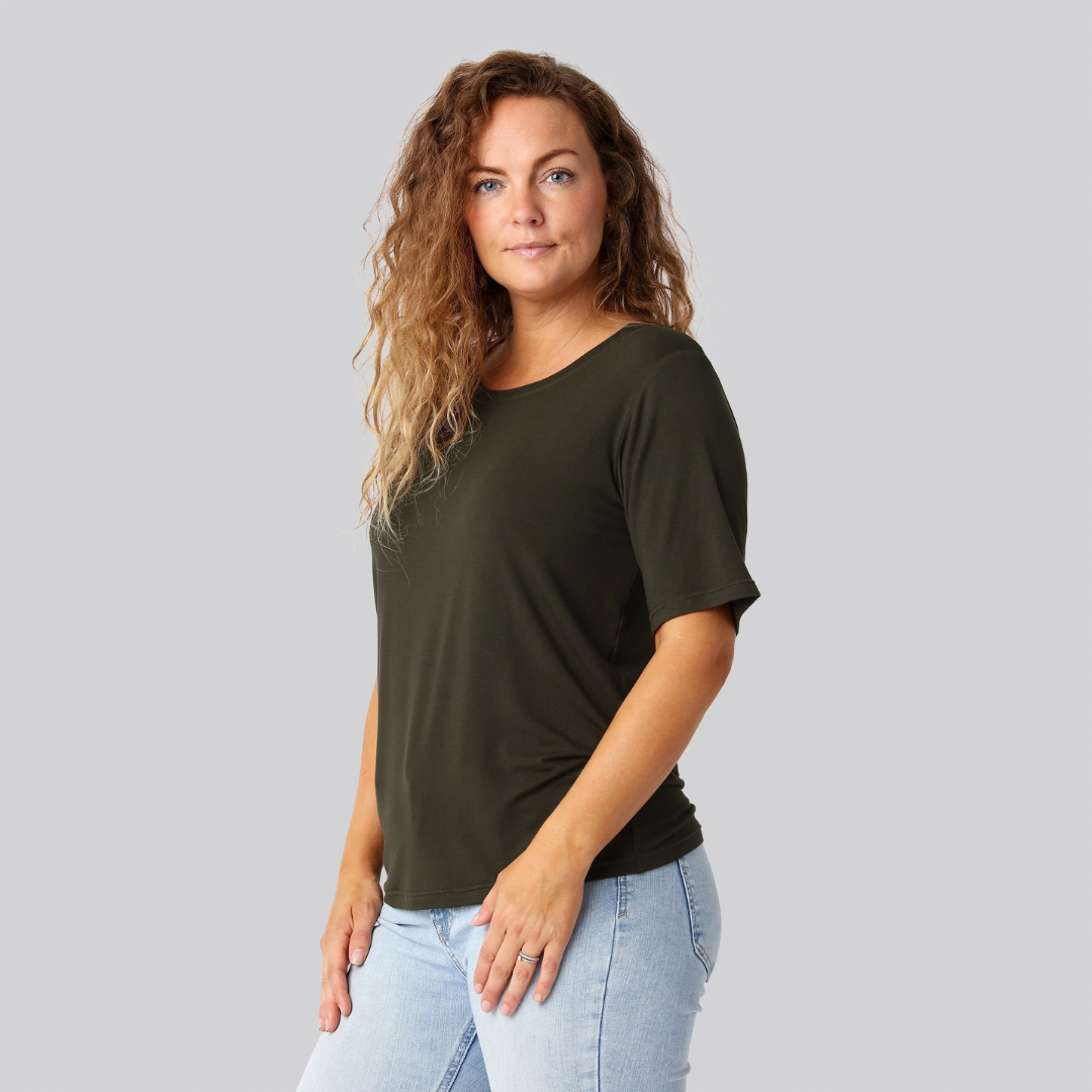 Bambus oversize t-shirt i mørkegrøn damer
