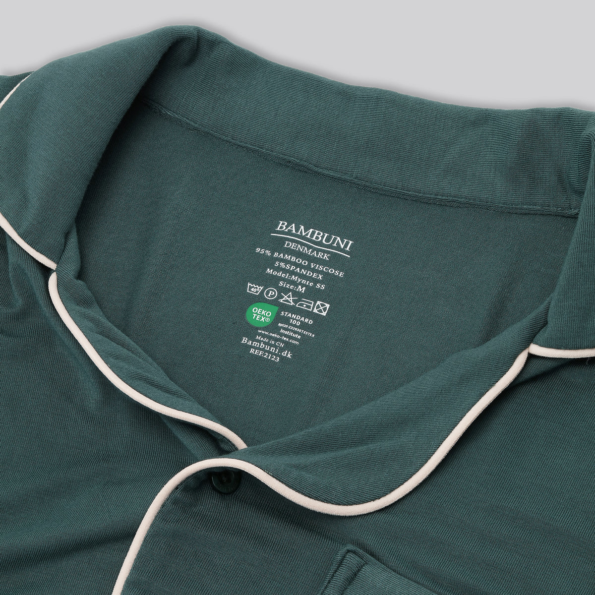 Bambus pyjamas sæt kort i grøn til damer carelabel 
