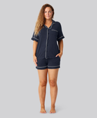 Bambus pyjamas sæt kort navy damer