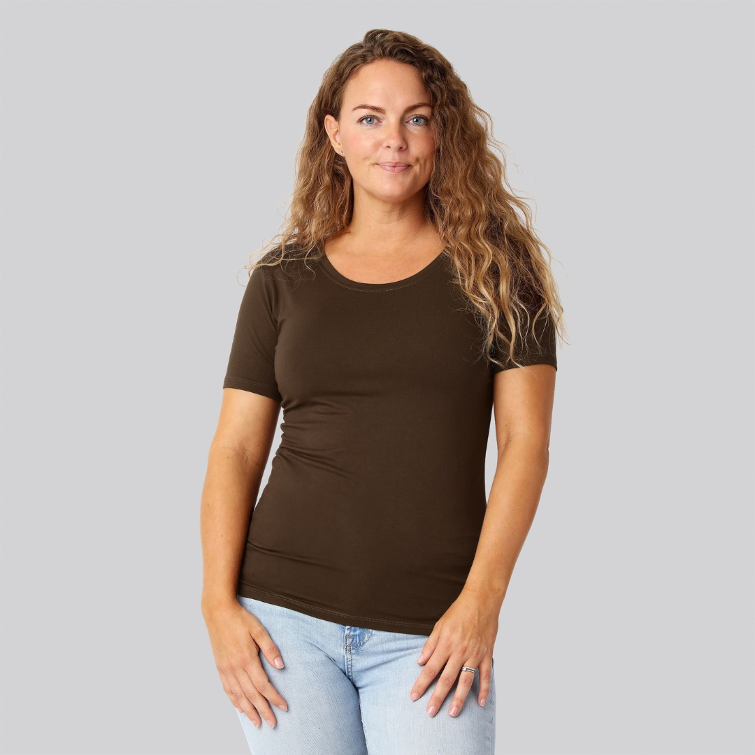 Bambus t-shirt o-hals brun damer