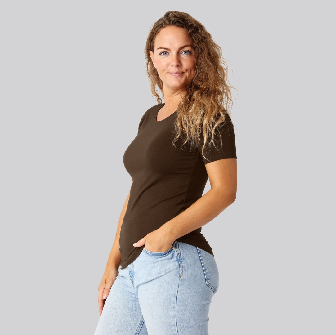 Bambus t-shirt o-hals i brun damer