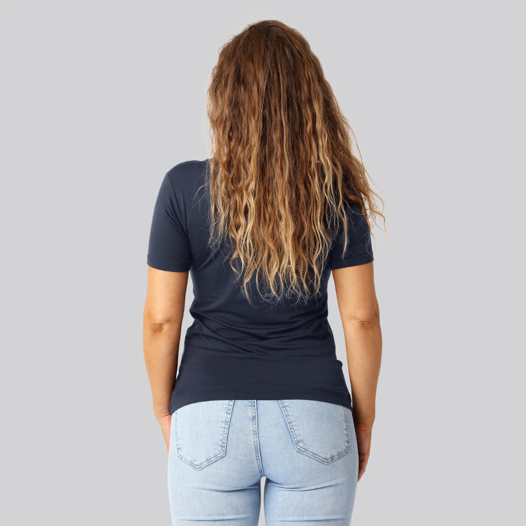 Bambus t-shirt o-hals i navy til damer