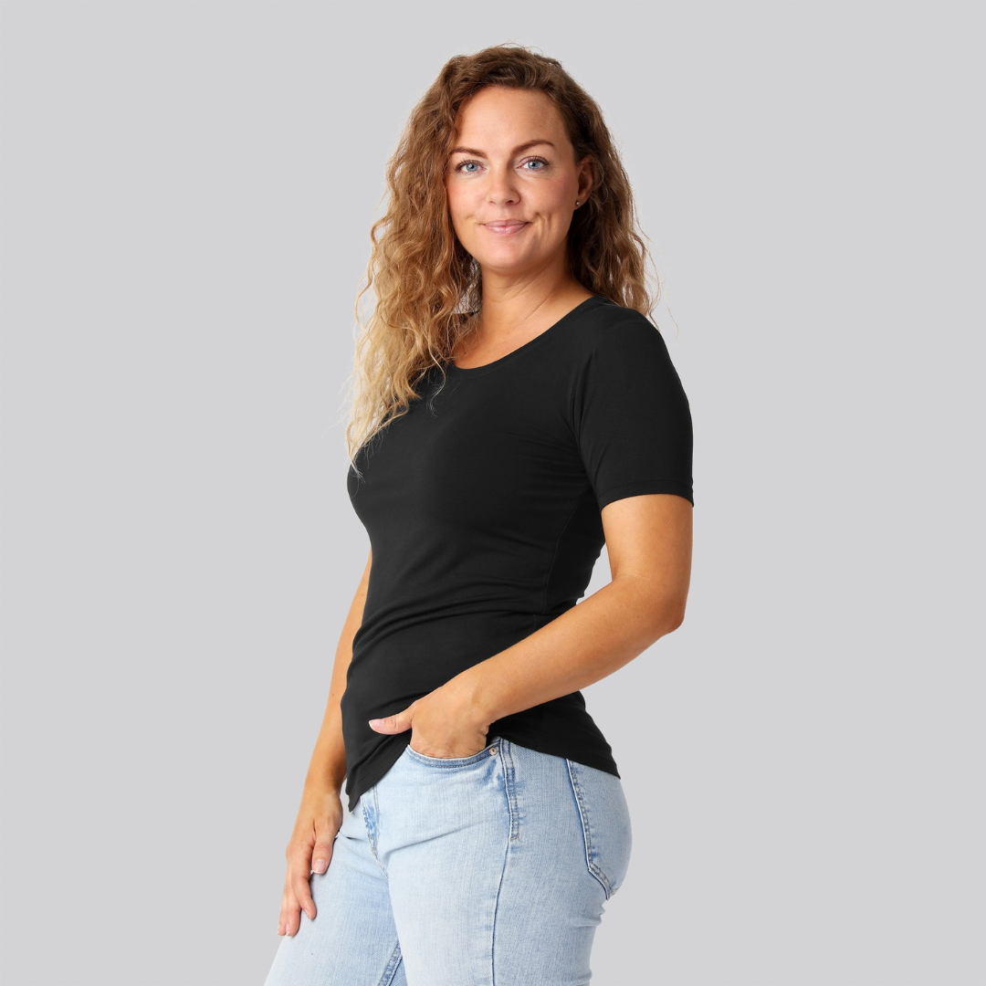 Bambus t-shirt o-hals i sort damer