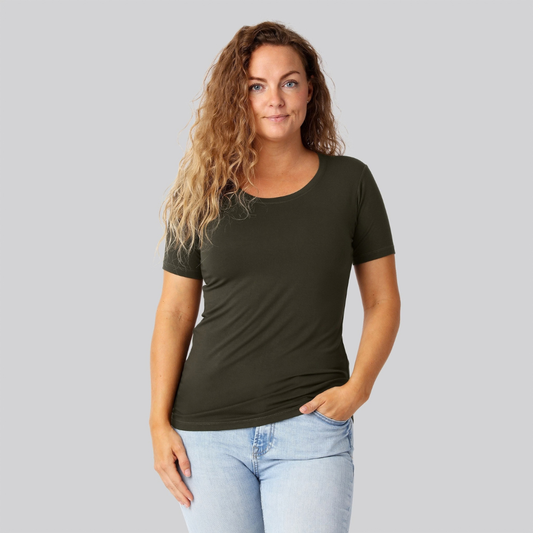 Bambus t-shirt o-hals mørkegrøn damer