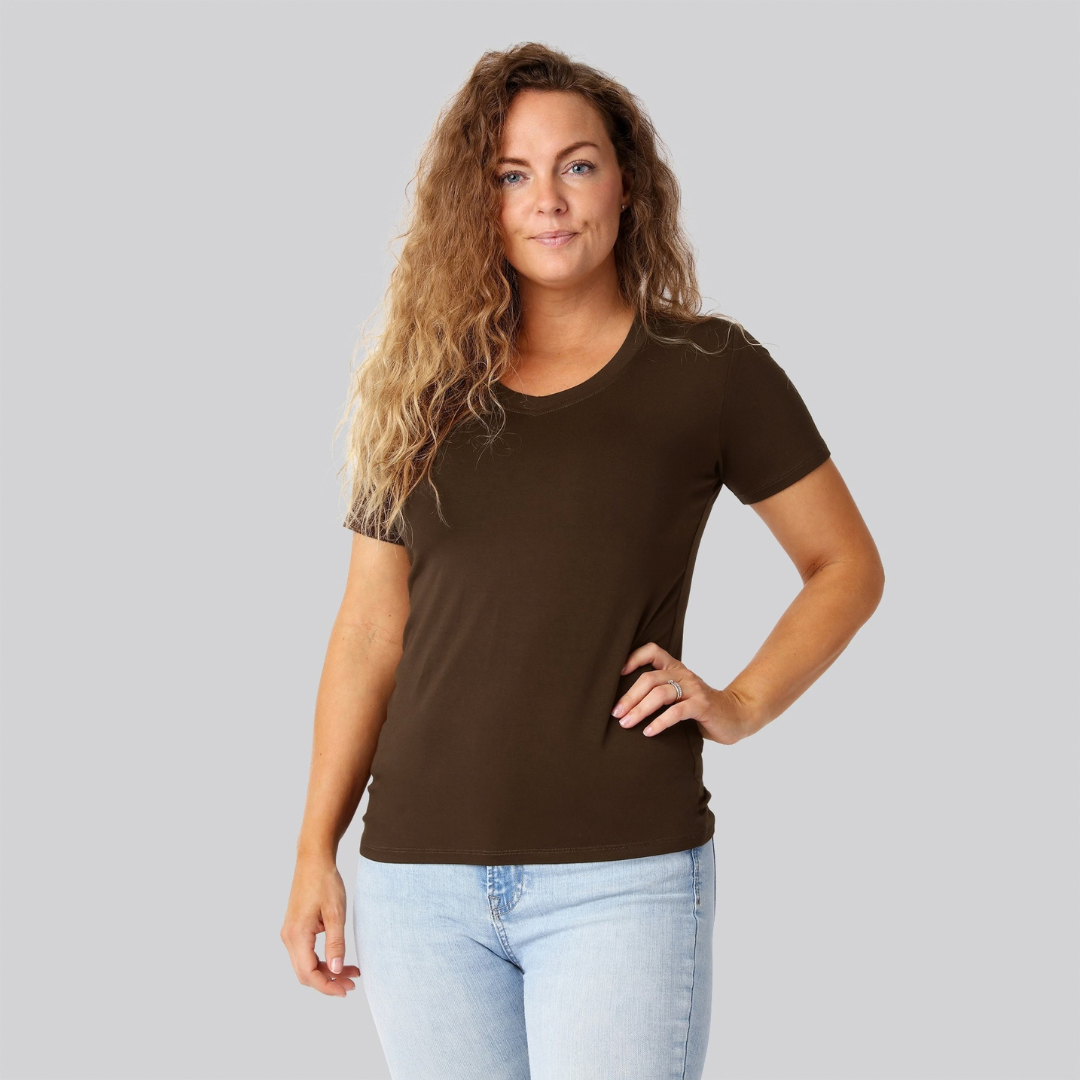 Bambus t-shirt v-hals brun damer