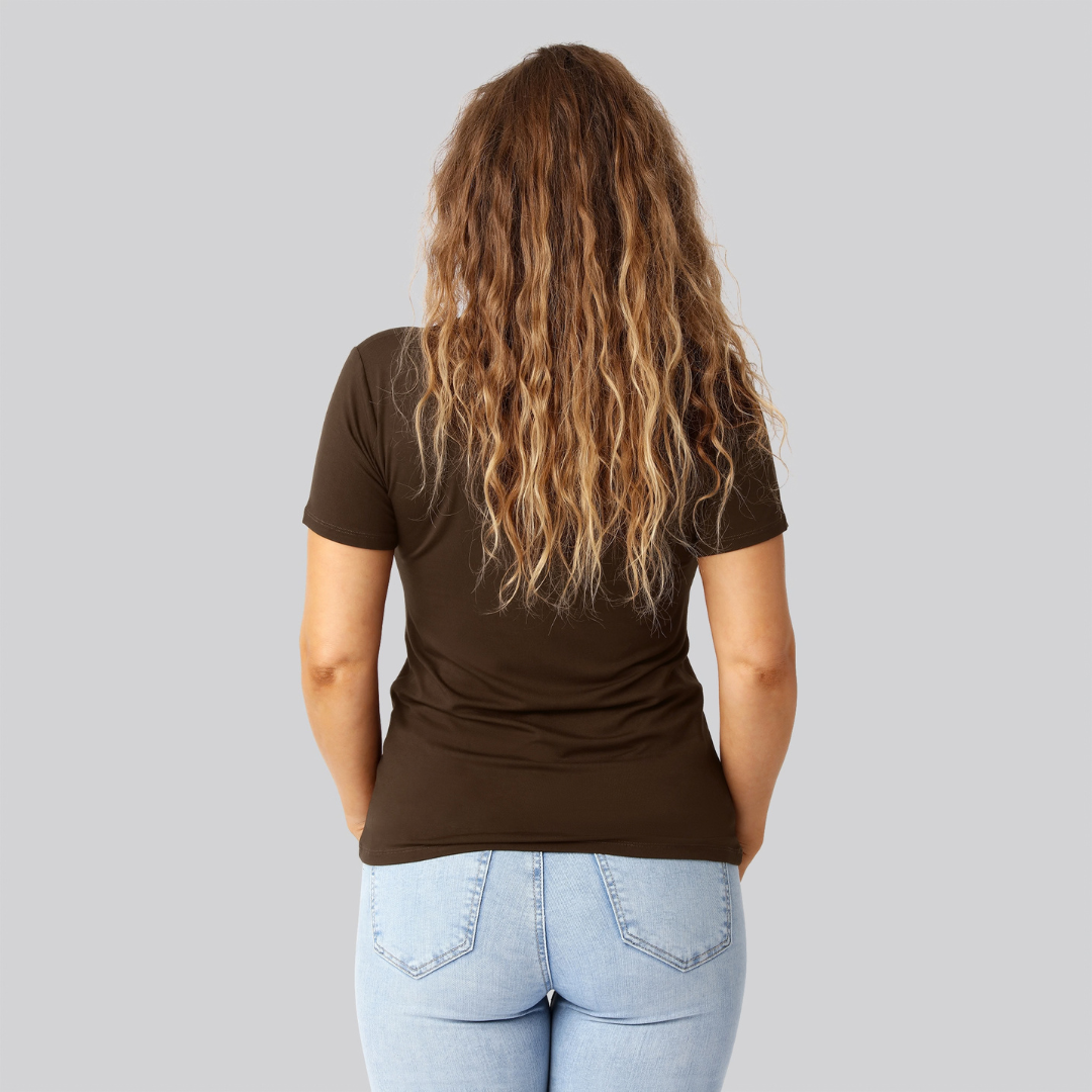 Bambus t-shirt v-hals i brun til damer