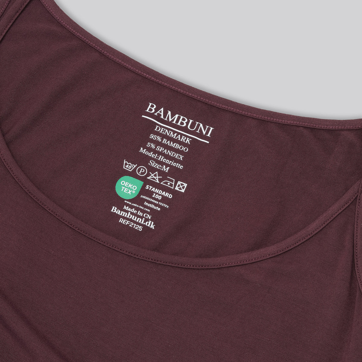 Bambus top m. smal strop i bordeaux til damer carelabel