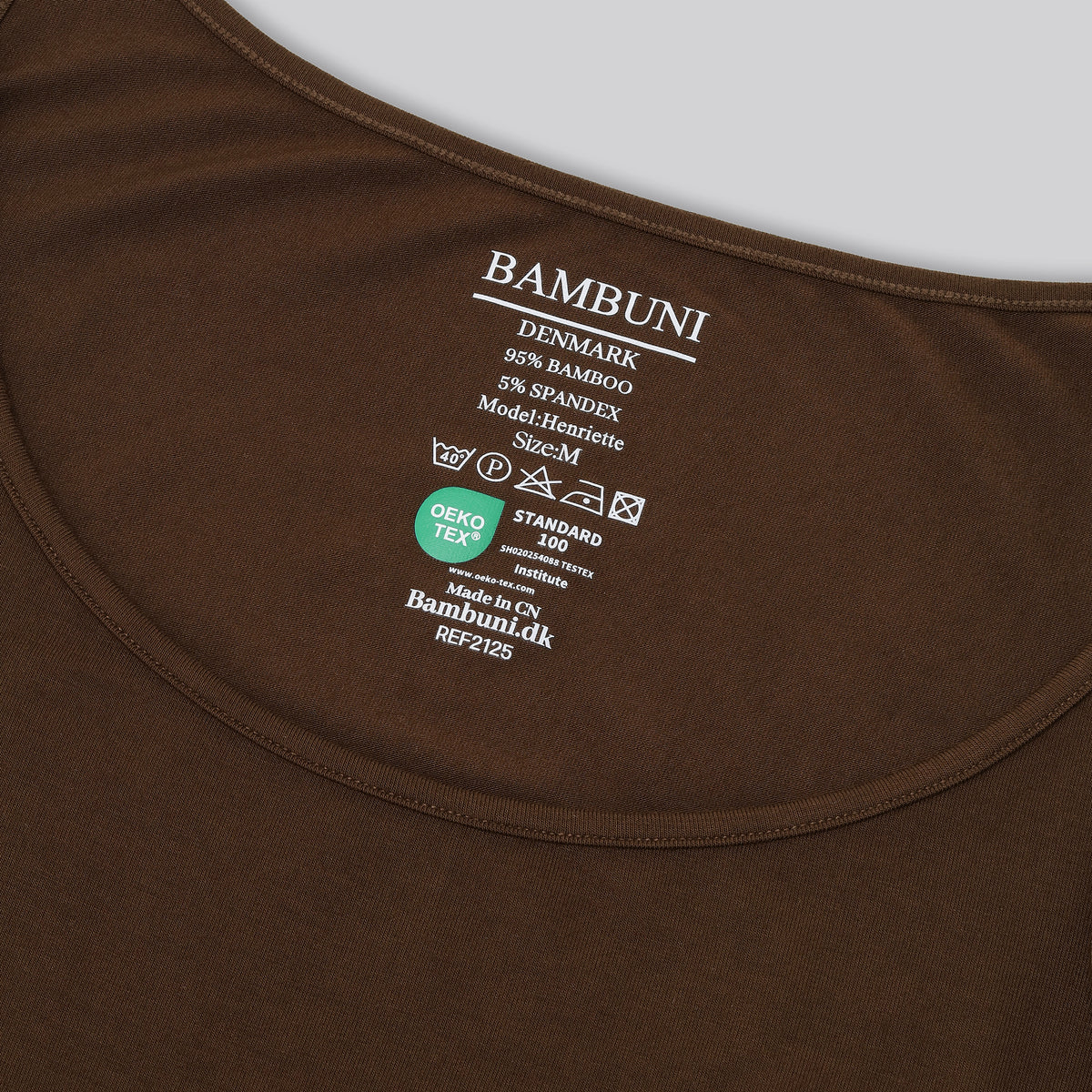 Bambus top m. smal strop i brun til damer carelabel