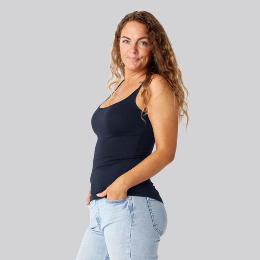 Bambus top m. smal strop i navy damer