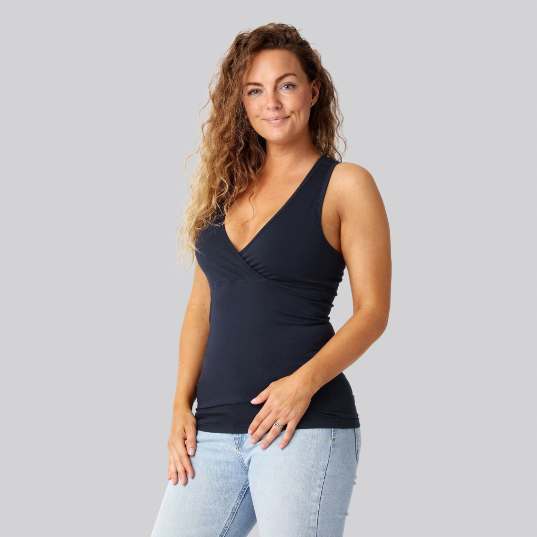 Bambus v-hals top i navy damer