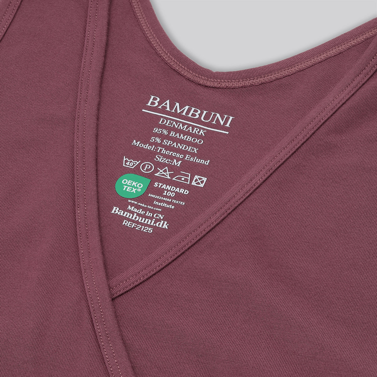 Bambus v-hals top i rose til damer carelabel