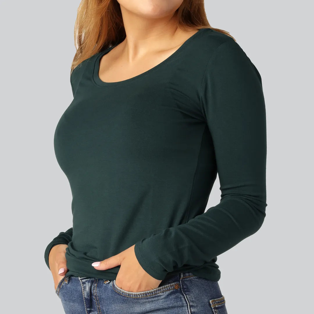 Grön långärmad t-shirt i bambu för kvinnor