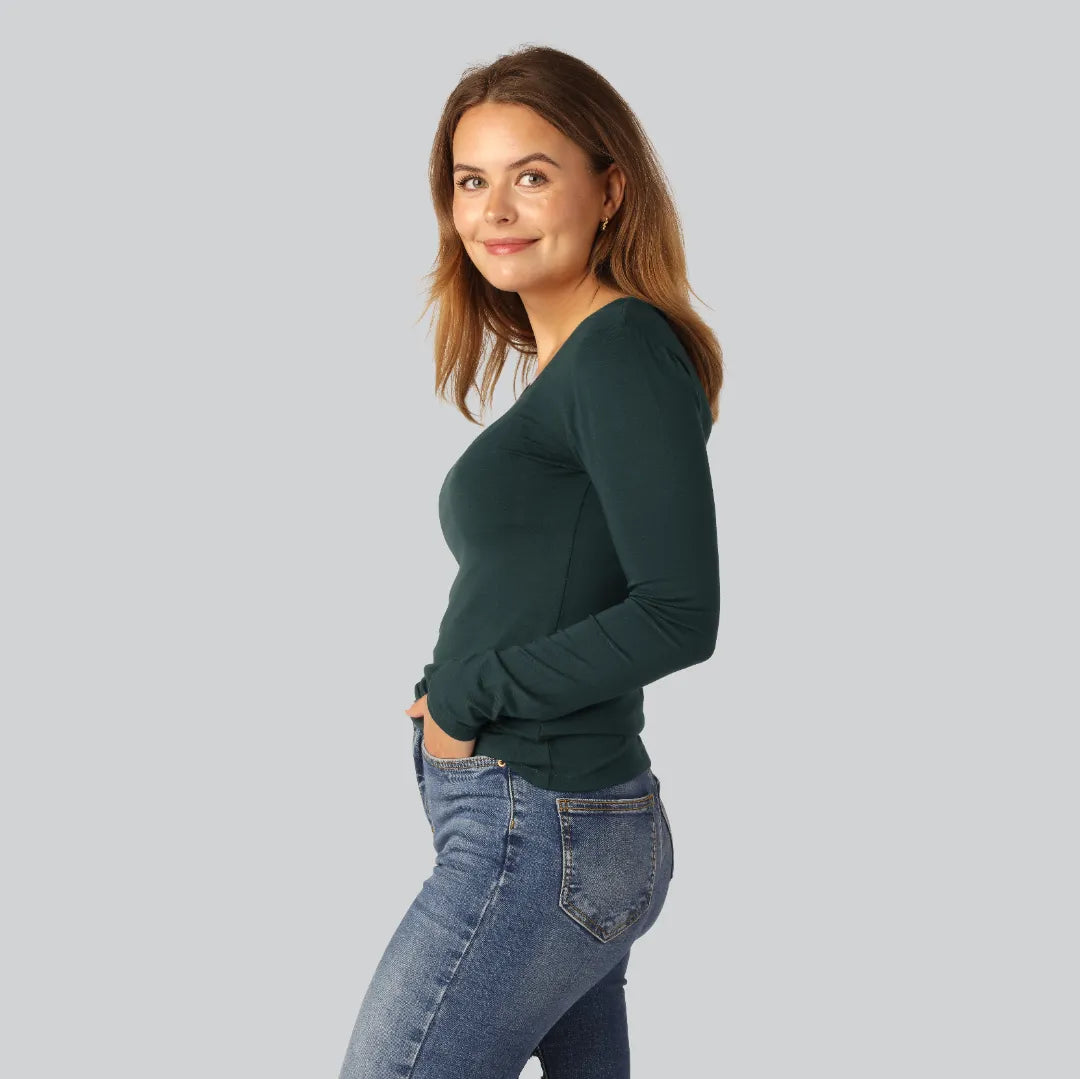 Grön långärmad t-shirt i bambu för kvinnor
