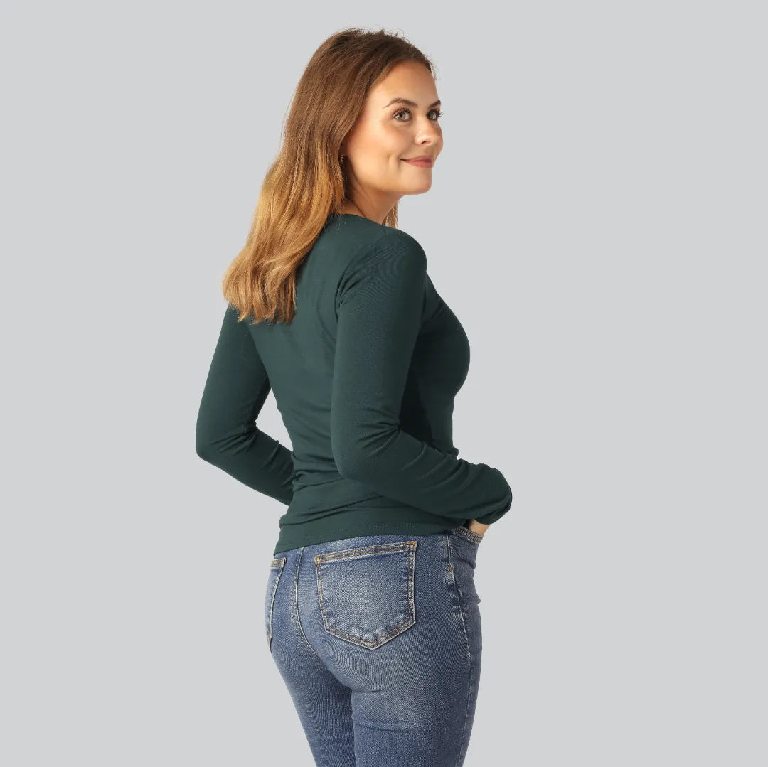 Grön långärmad t-shirt i bambu för kvinnor