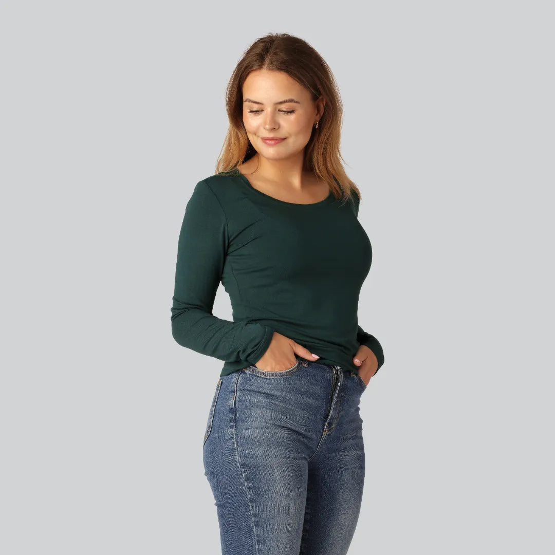 Grön långärmad t-shirt i bambu för kvinnor