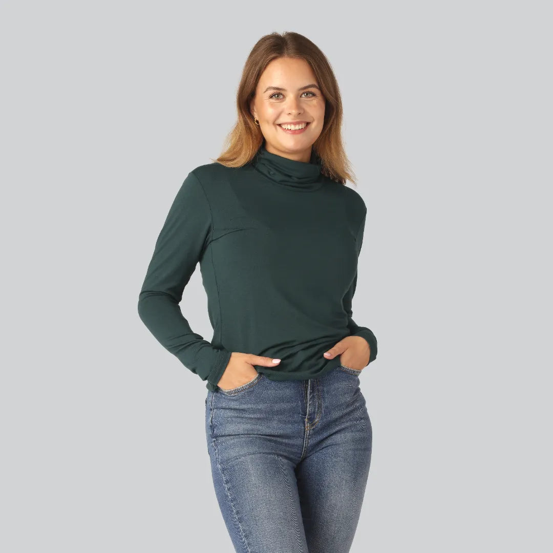 Grönt polotröja i bambu för kvinnor