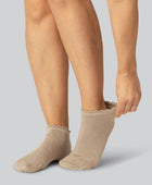 Beige bambusockor med vågiga ribbade kanter för kvinnor