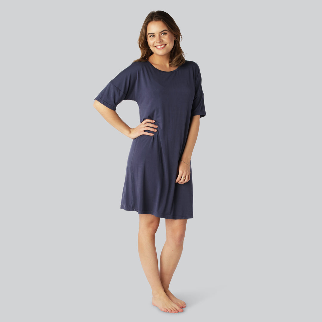 Nattlinne i bambu i marinblått för kvinnor