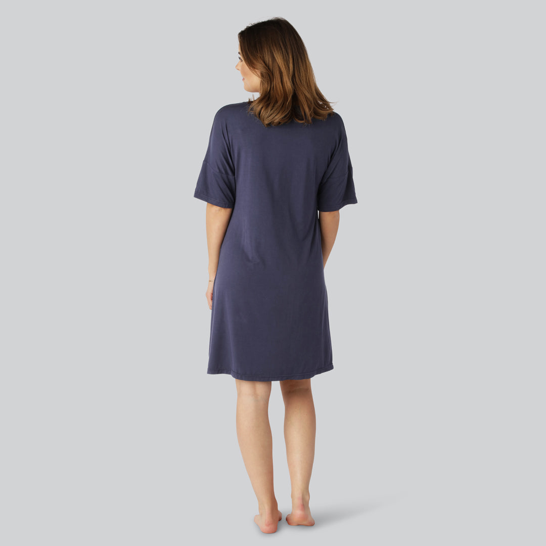 Nattlinne i bambu i marinblått för kvinnor