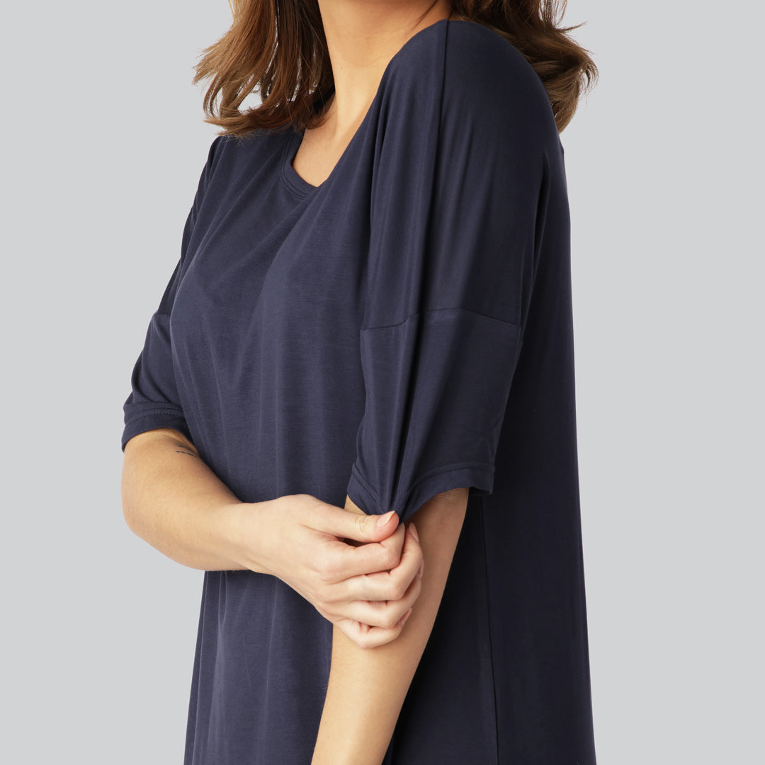 Nattlinne i bambu i marinblått för kvinnor