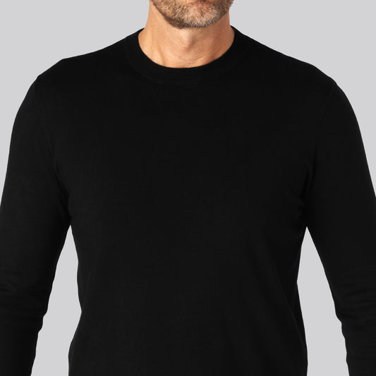 Svart stickad bambu-tröja med rund halsringning för män