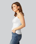 Vit damtopp i bambu med smala remmar