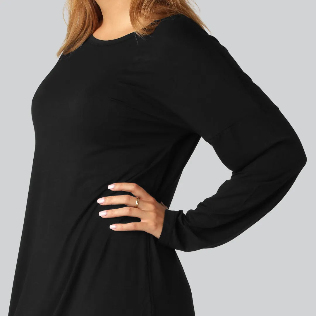 Svart nattlinne i bambu, långärmat för kvinnor