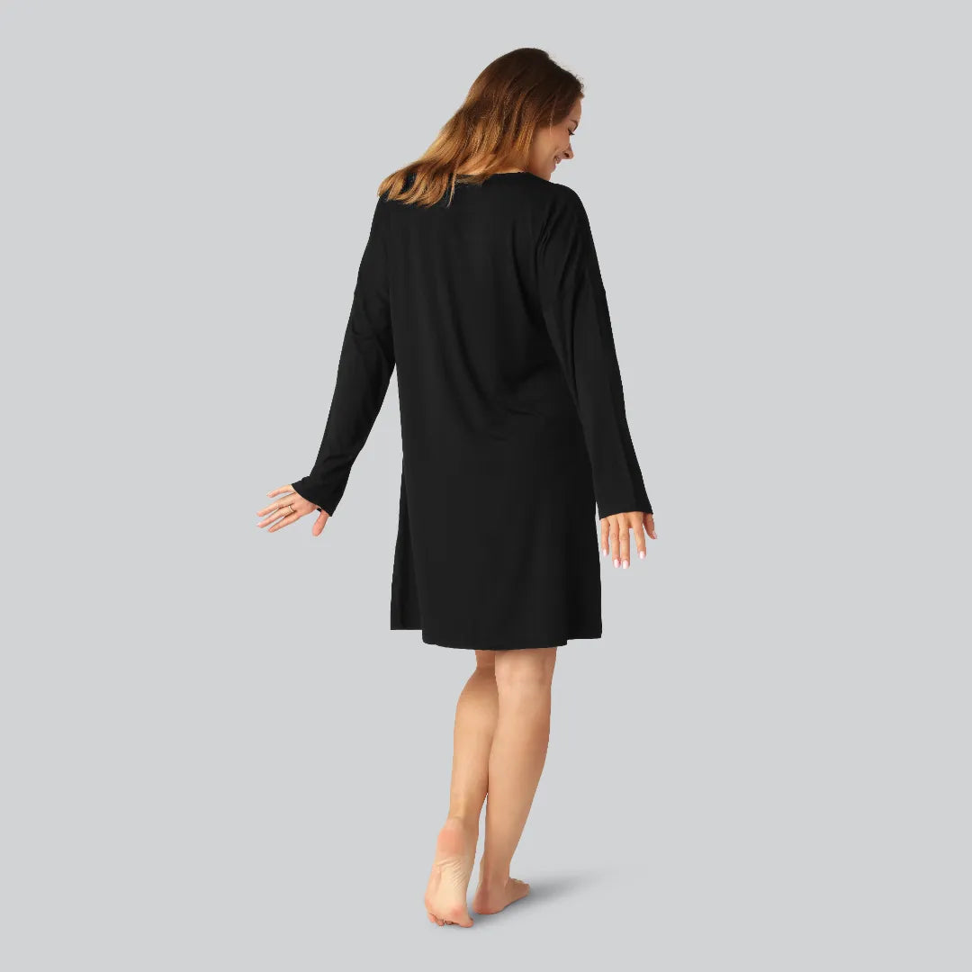 Svart nattlinne i bambu, långärmat för kvinnor